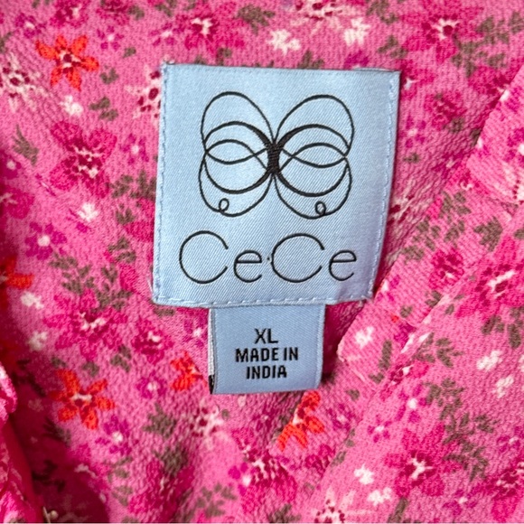 NWT CeCe Floral Sleeveless Tiered Ruffle Knee Length Dress Pink Orange Size XL - Picture 5 of 8